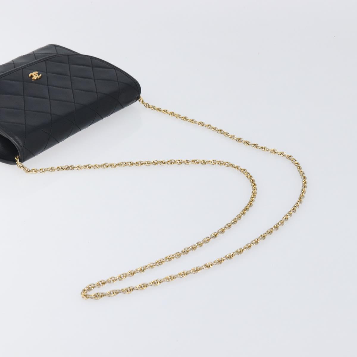 CHANEL Matelasse Chain Shoulder Bag Lamb Skin Black Gold CC Auth 200579V