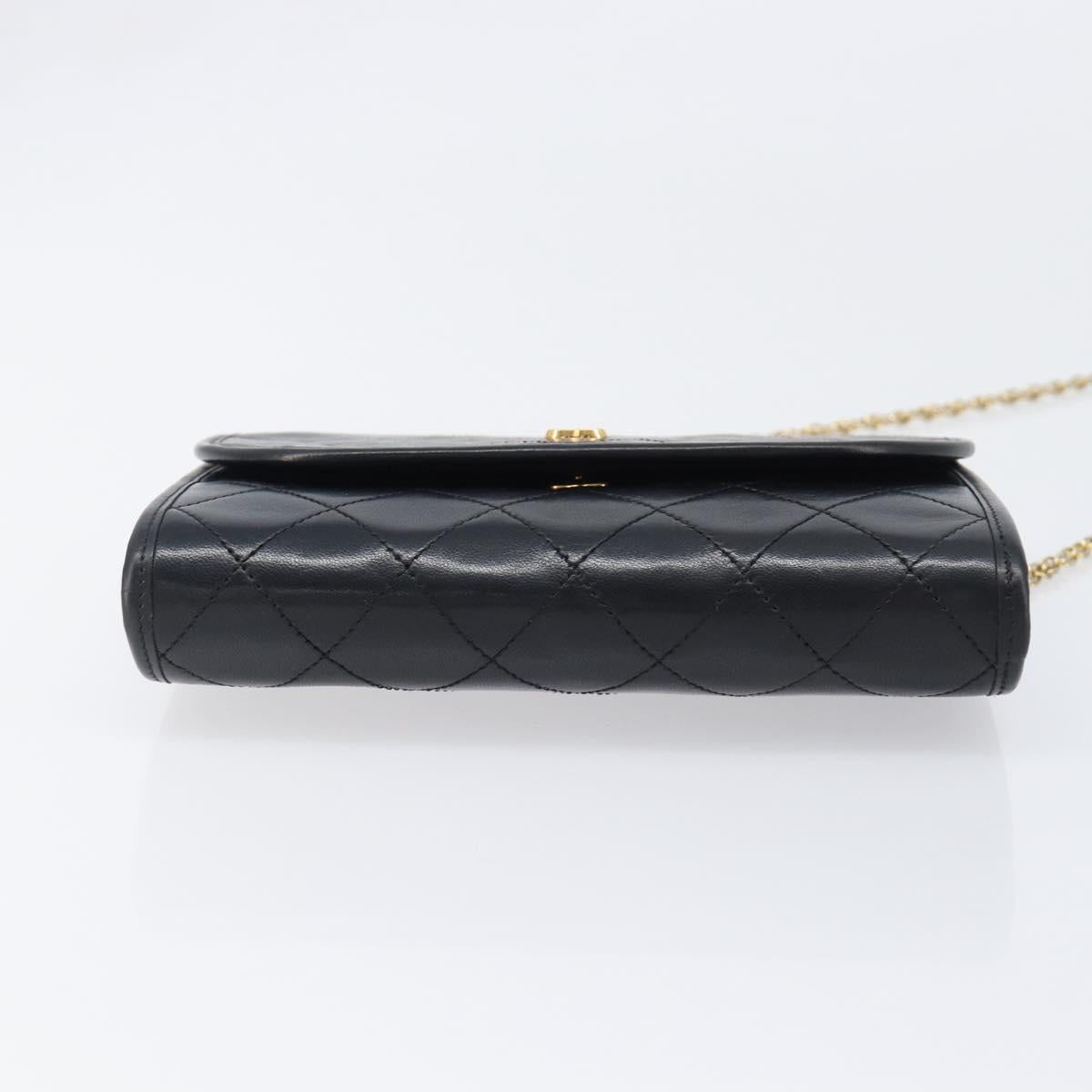 CHANEL Matelasse Chain Shoulder Bag Lamb Skin Black Gold CC Auth 200579V