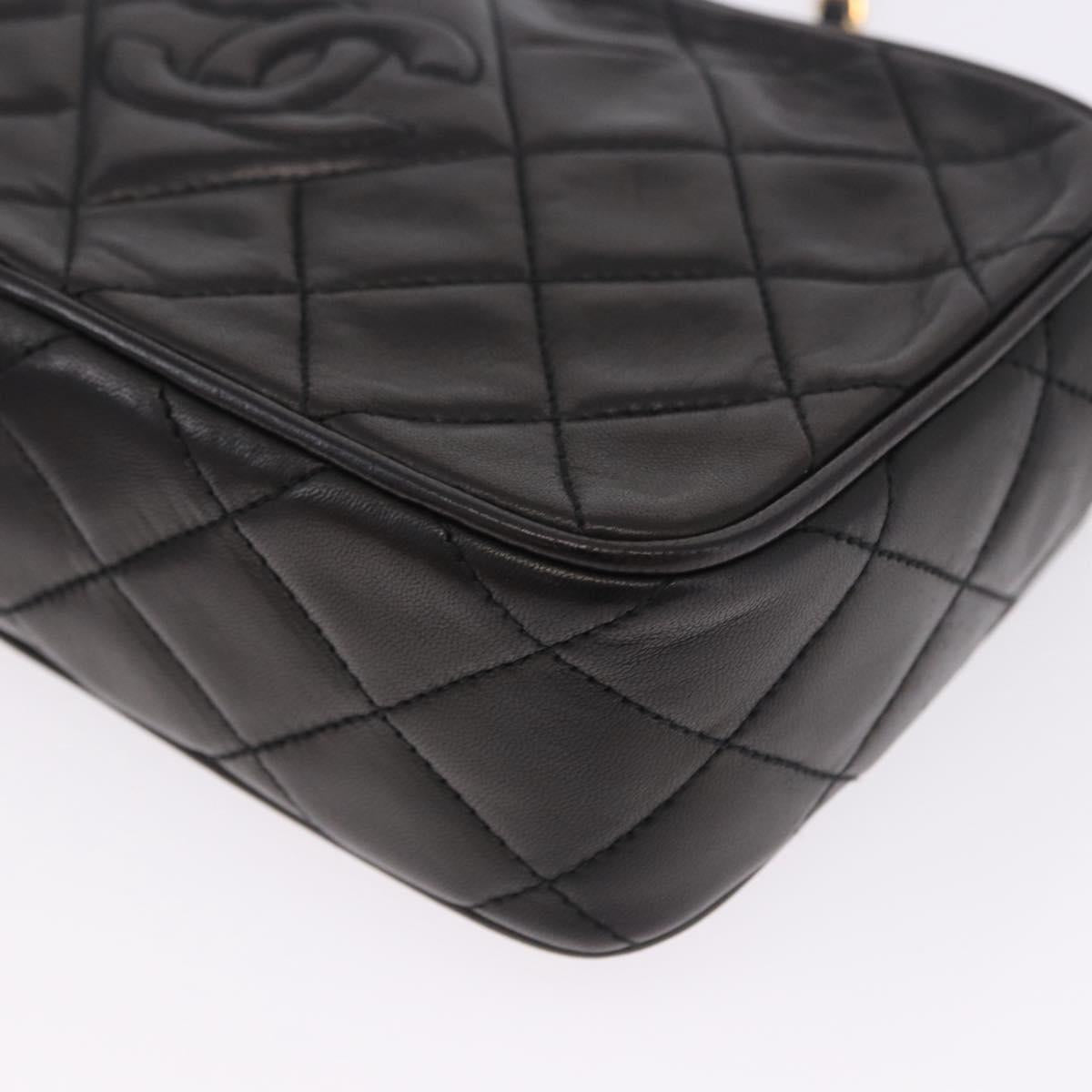CHANEL Matelasse Chain Shoulder Bag Lamb Skin Black Gold CC Auth 200580V