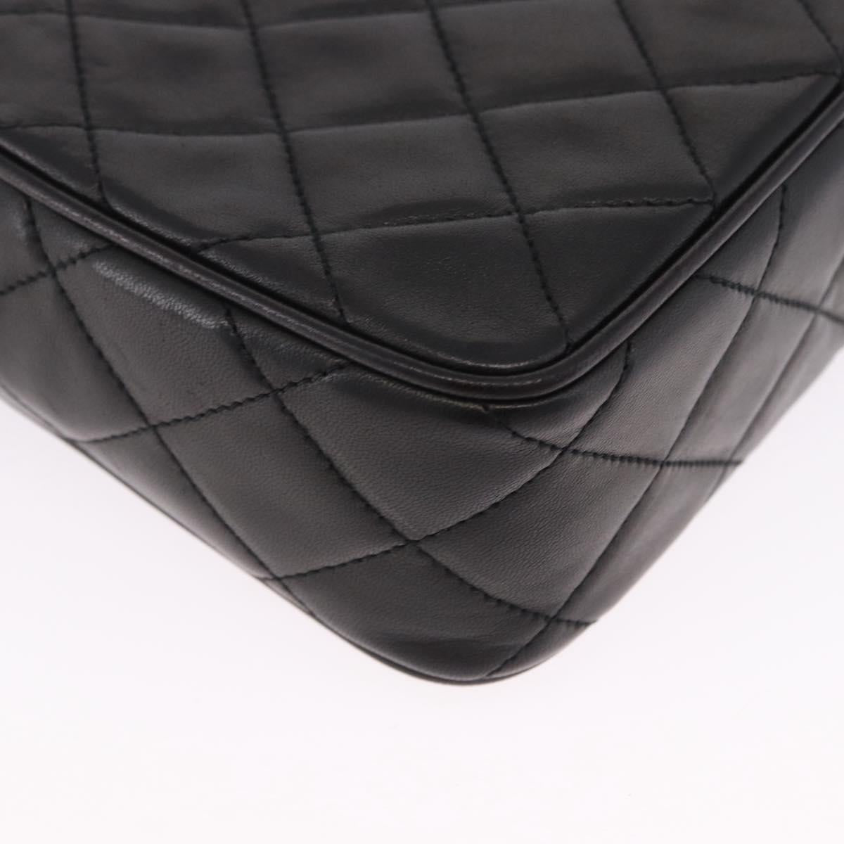 CHANEL Matelasse Chain Shoulder Bag Lamb Skin Black Gold CC Auth 200580V