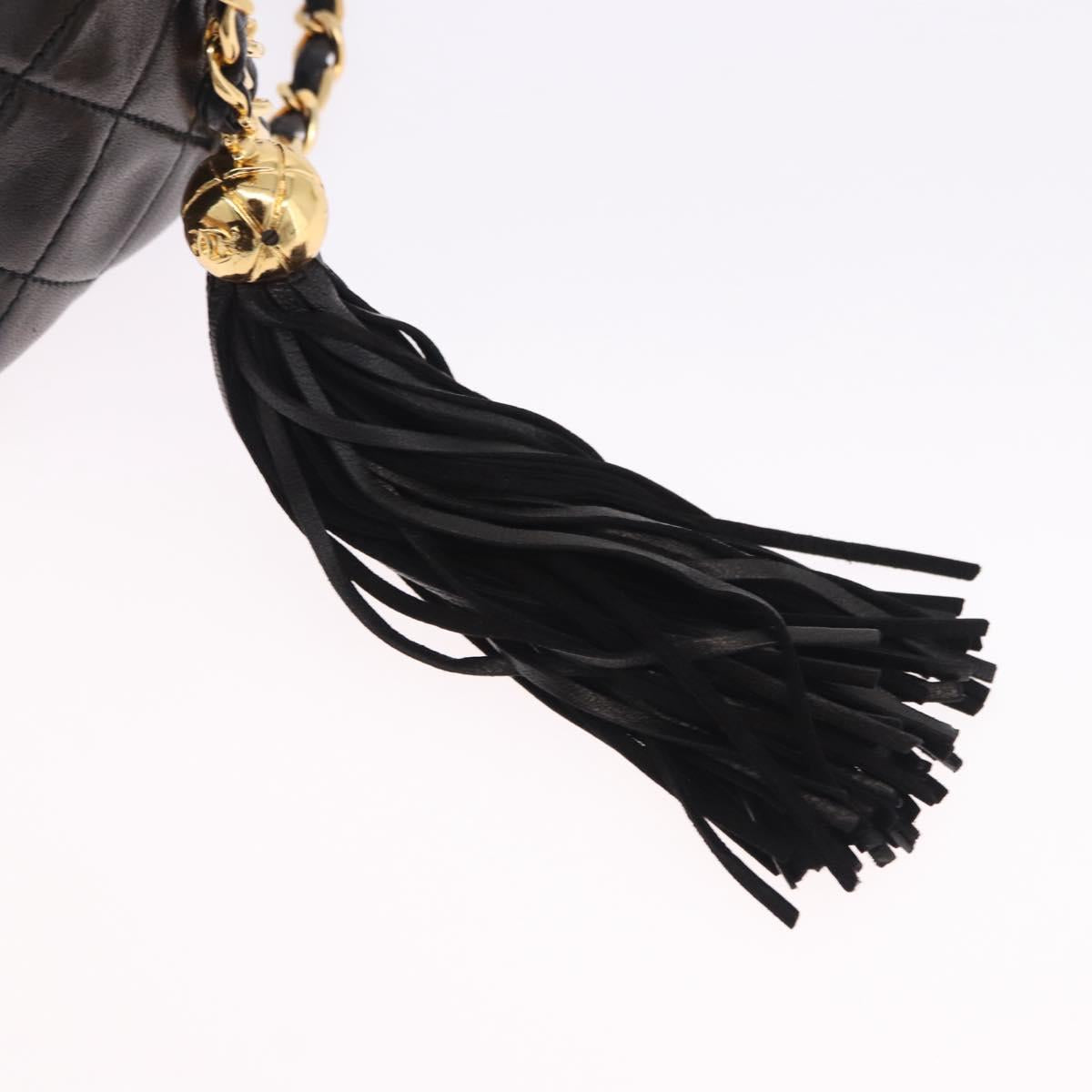 CHANEL Matelasse Chain Shoulder Bag Lamb Skin Black Gold CC Auth 200580V