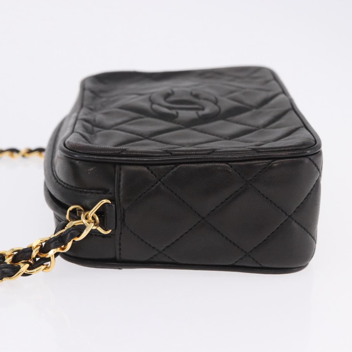 CHANEL Matelasse Chain Shoulder Bag Lamb Skin Black Gold CC Auth 200580V