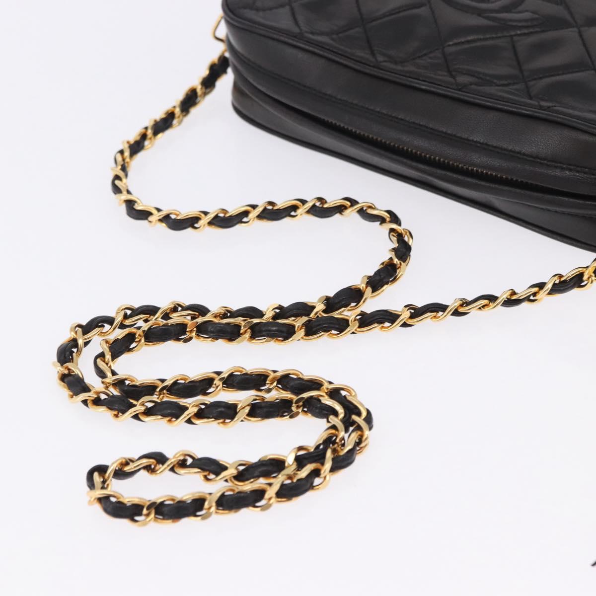 CHANEL Matelasse Chain Shoulder Bag Lamb Skin Black Gold CC Auth 200580V