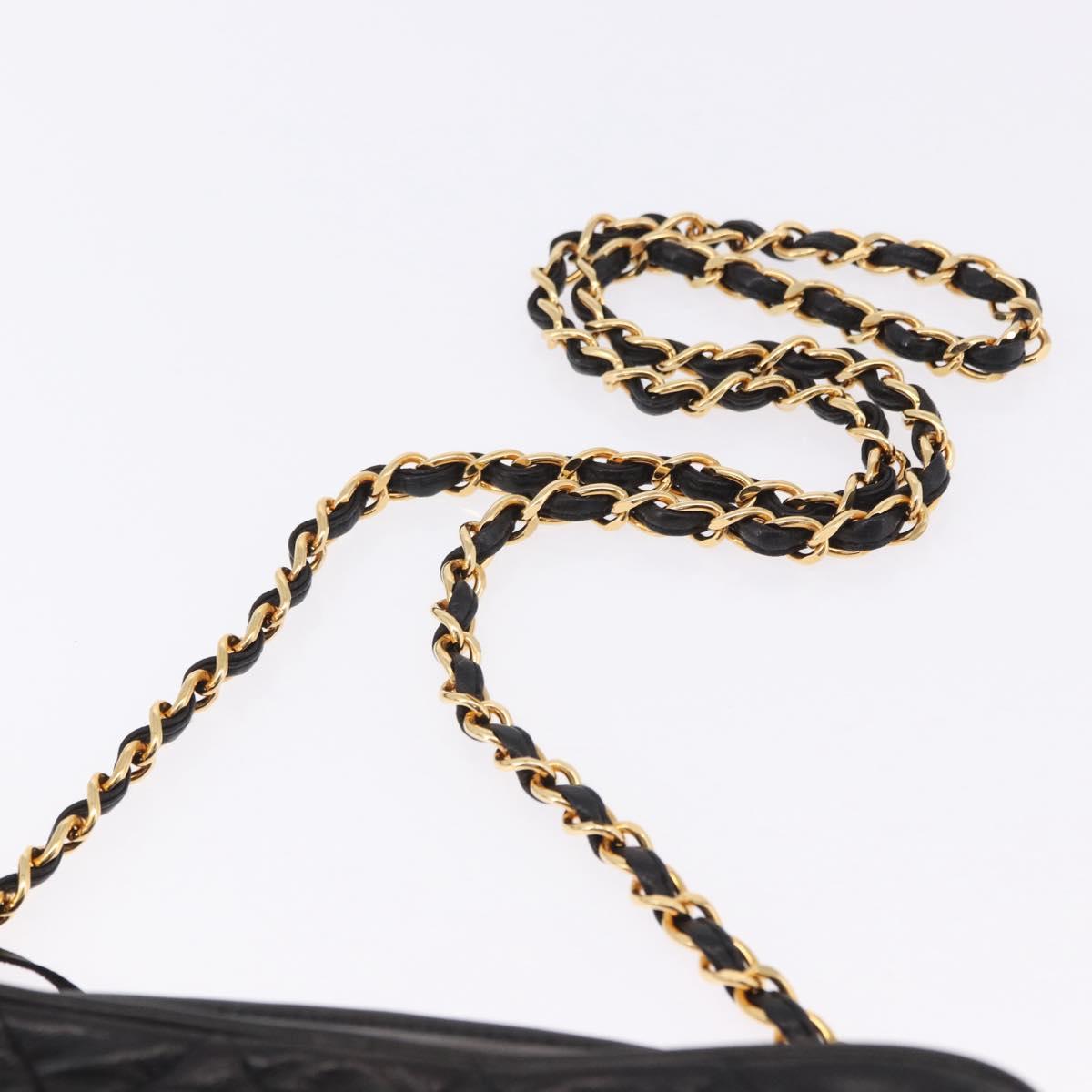 CHANEL Matelasse Chain Shoulder Bag Lamb Skin Black Gold CC Auth 200580V