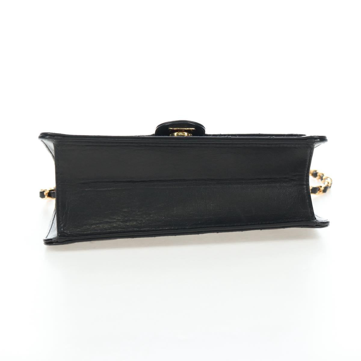 CHANEL Chain Matelasse Shoulder Bag Lamb Skin Black Gold CC Auth 200581SAM