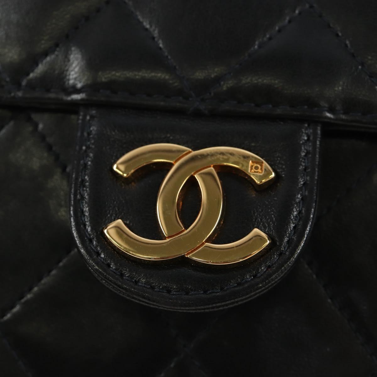 CHANEL Chain Matelasse Shoulder Bag Lamb Skin Black Gold CC Auth 200581SAM