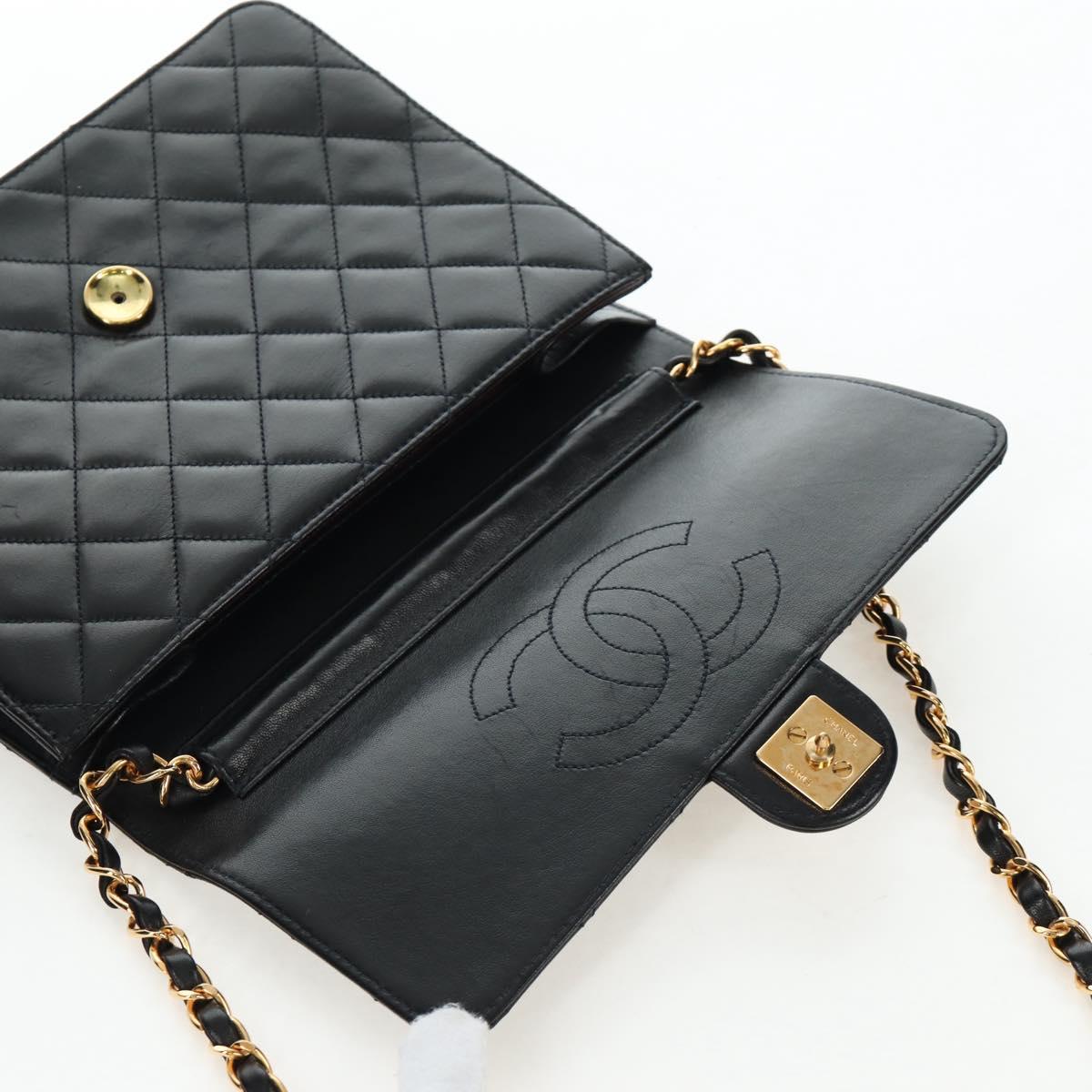 CHANEL Chain Matelasse Shoulder Bag Lamb Skin Black Gold CC Auth 200581SAM
