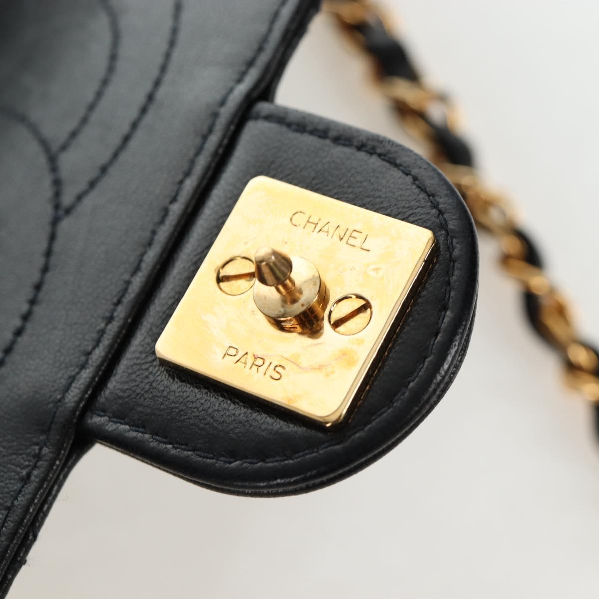 CHANEL Chain Matelasse Shoulder Bag Lamb Skin Black Gold CC Auth 200581SAM