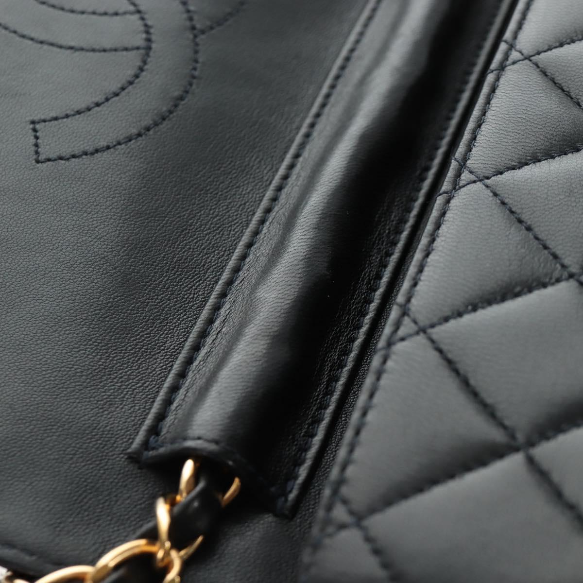 CHANEL Chain Matelasse Shoulder Bag Lamb Skin Black Gold CC Auth 200581SAM