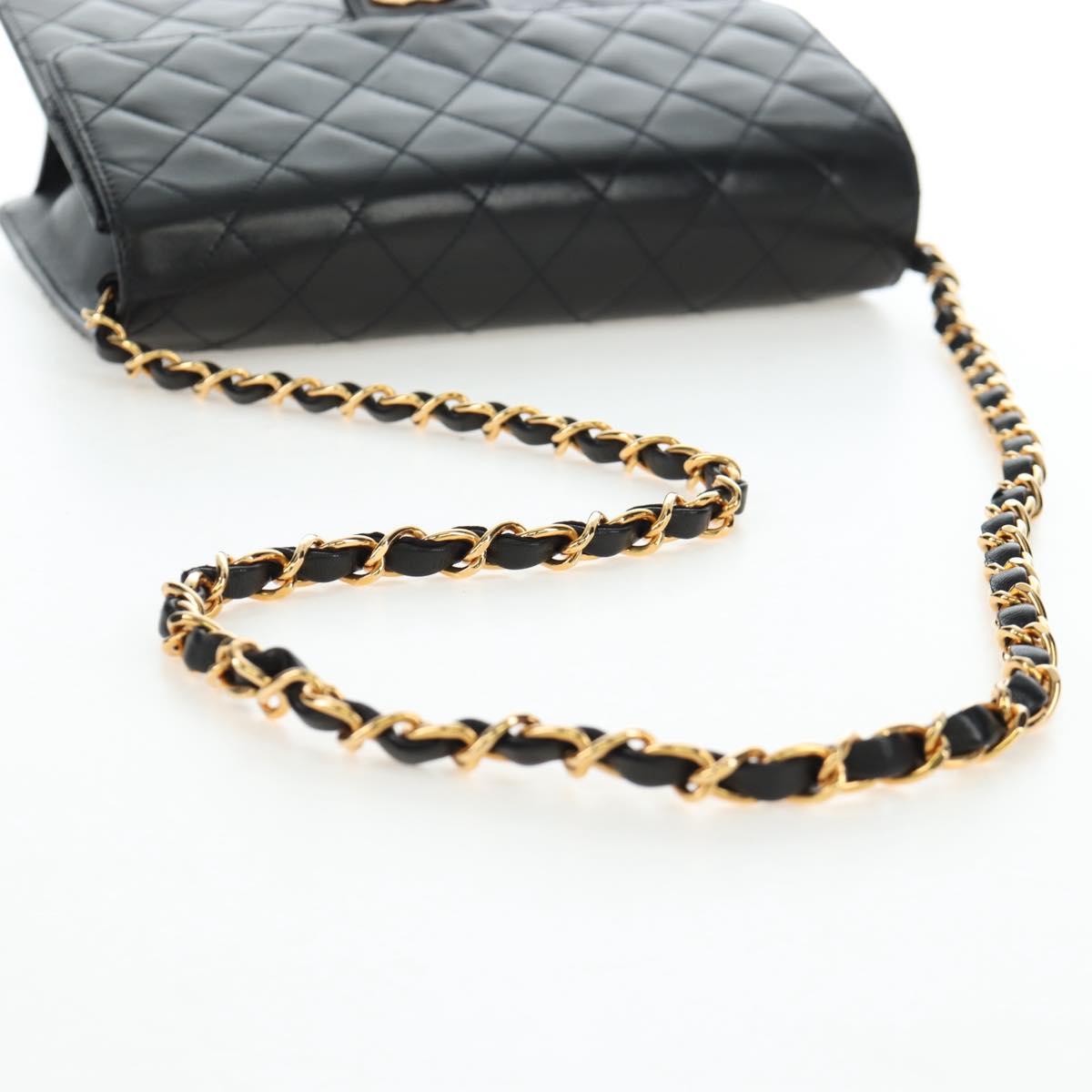 CHANEL Chain Matelasse Shoulder Bag Lamb Skin Black Gold CC Auth 200581SAM