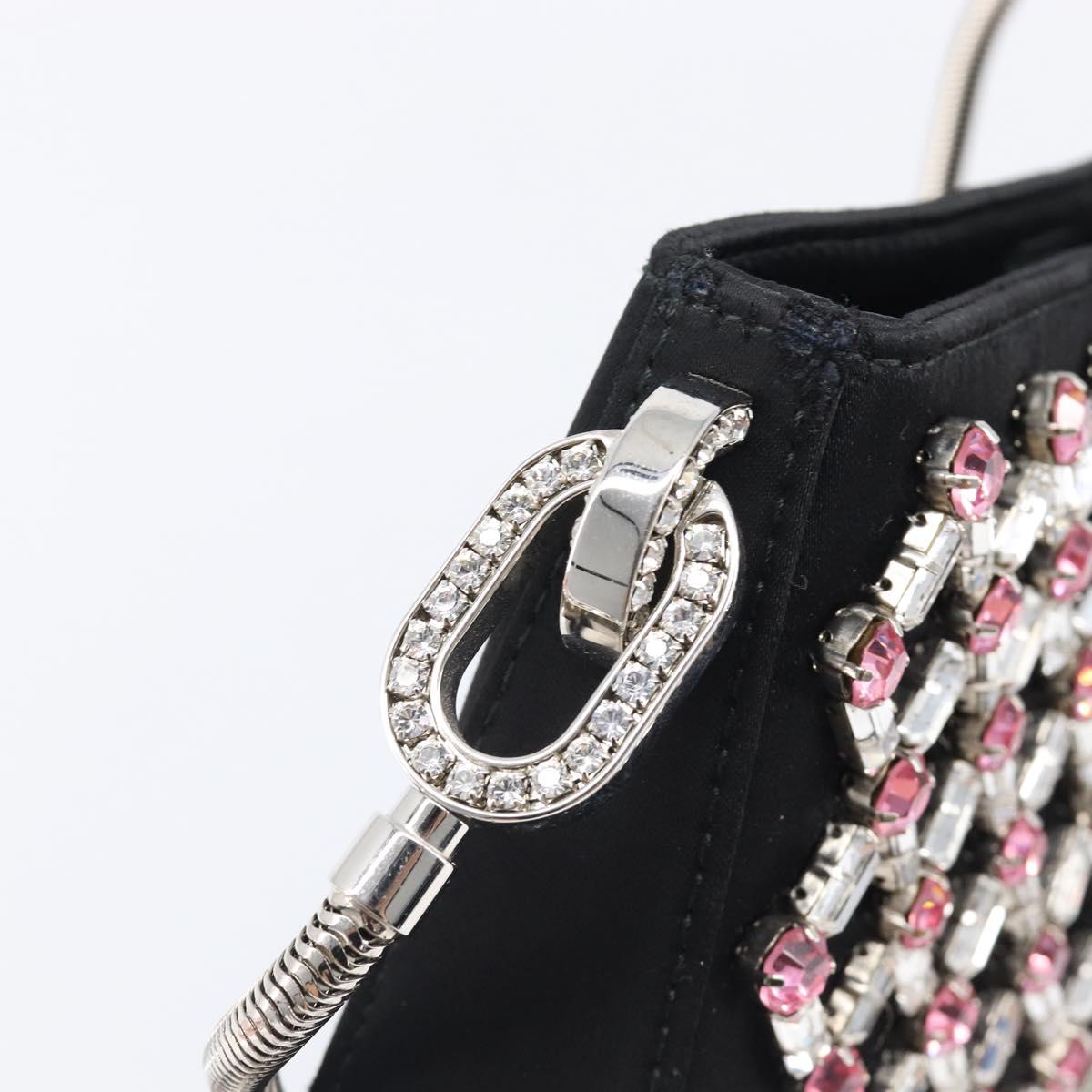 Miu Miu Sassy Chain Shoulder Bag Satin Black Silver Auth 200582M