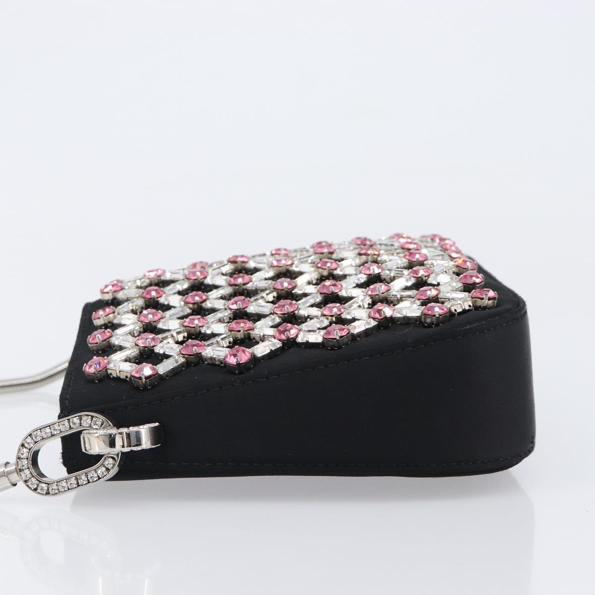 Miu Miu Sassy Chain Shoulder Bag Satin Black Silver Auth 200582M