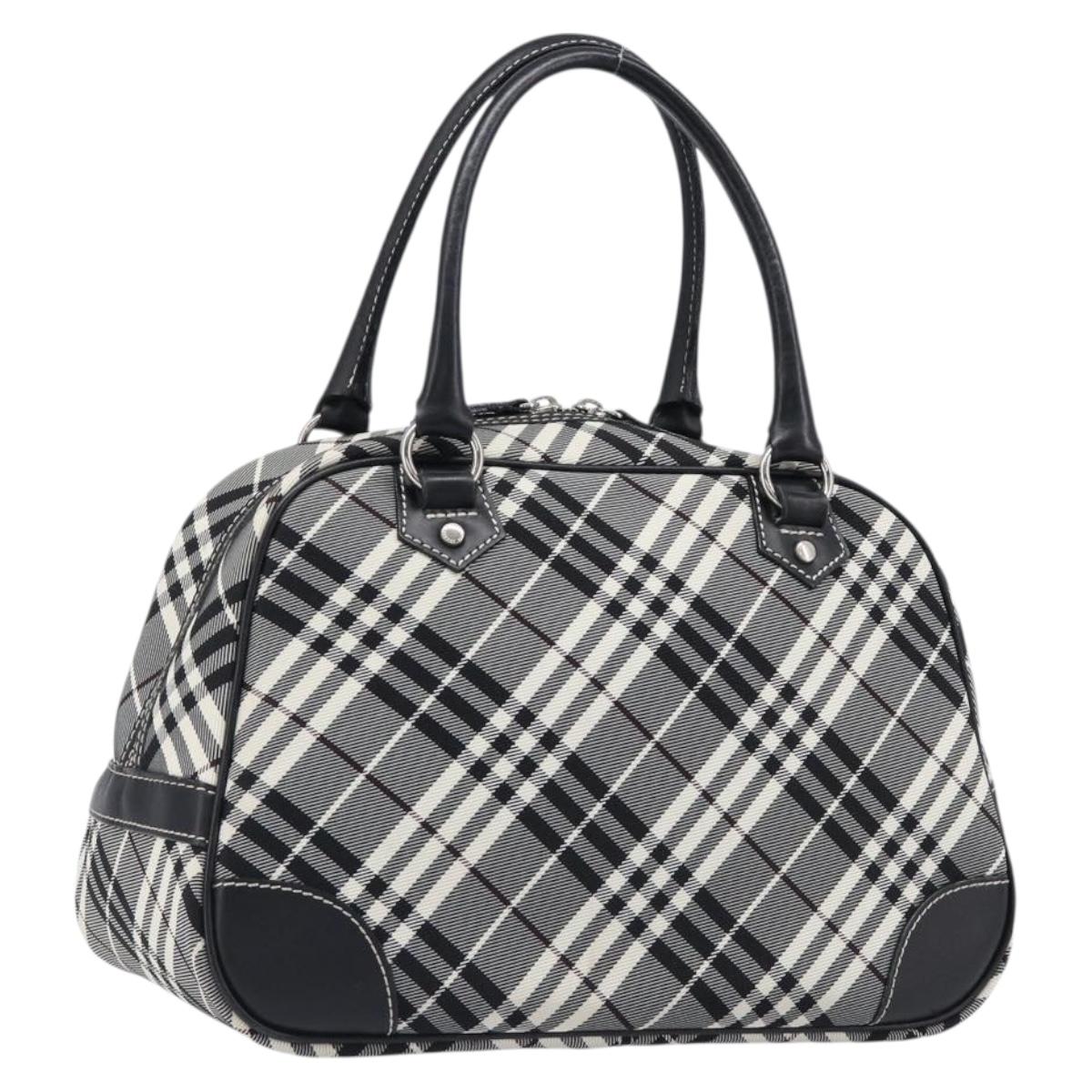 BURBERRY Nova Check Blue Label Hand Bag Canvas Black Silver Auth 200584A