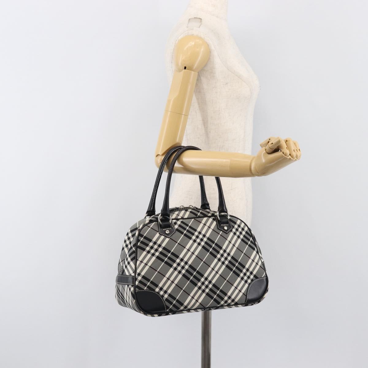 BURBERRY Nova Check Blue Label Hand Bag Canvas Black Silver Auth 200584A