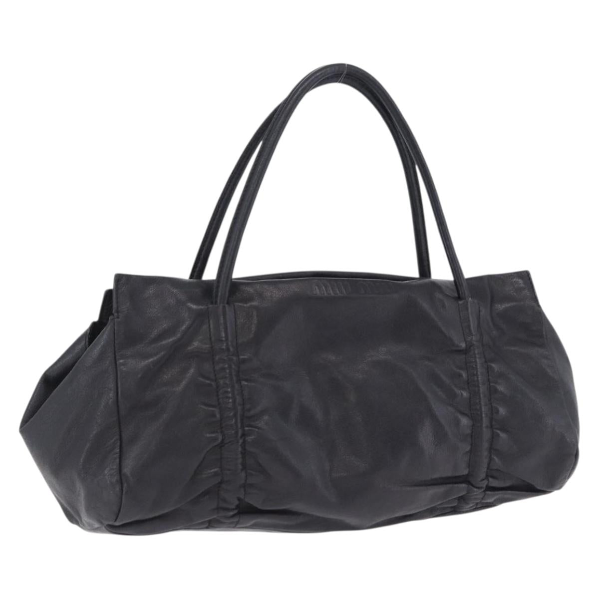Miu Miu Hand Bag Leather Black Silver Auth 200585A