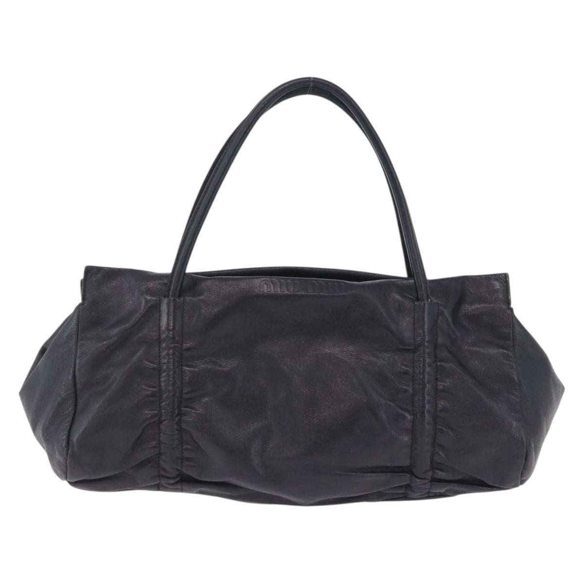 Miu Miu Hand Bag Leather Black Silver Auth 200585A
