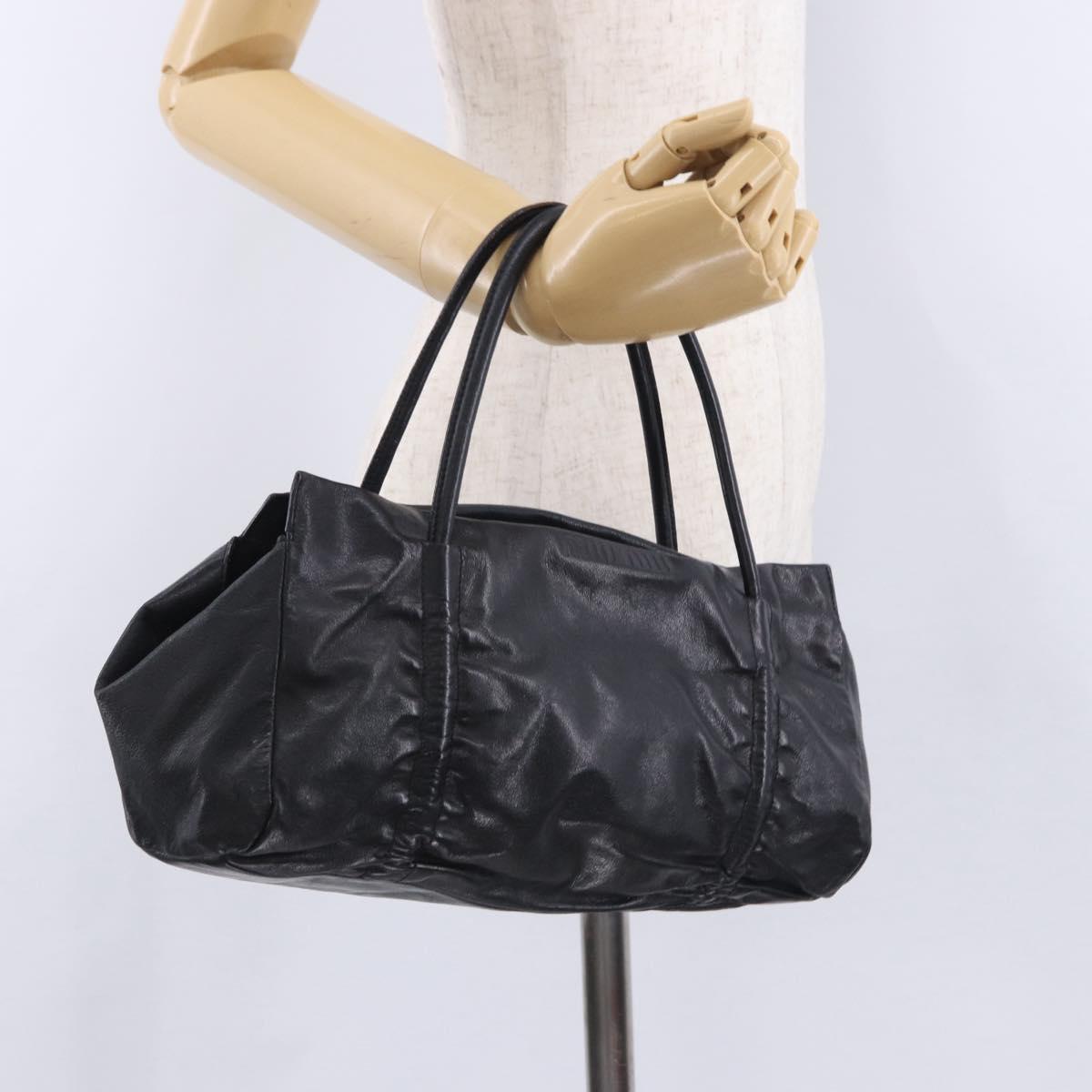 Miu Miu Hand Bag Leather Black Silver Auth 200585A