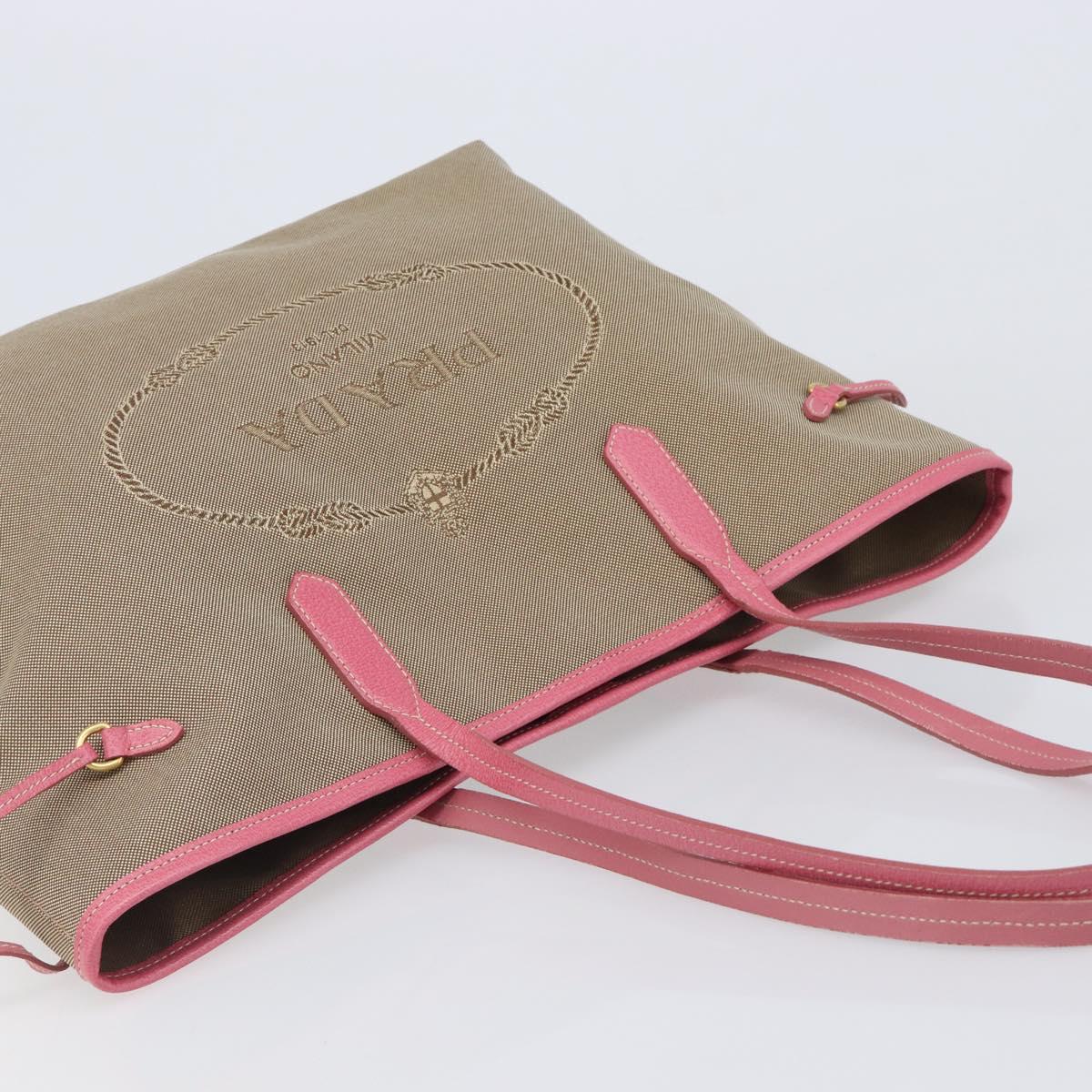 PRADA Tote Bag Canvas Jacquard Brown Gold Auth 200586V