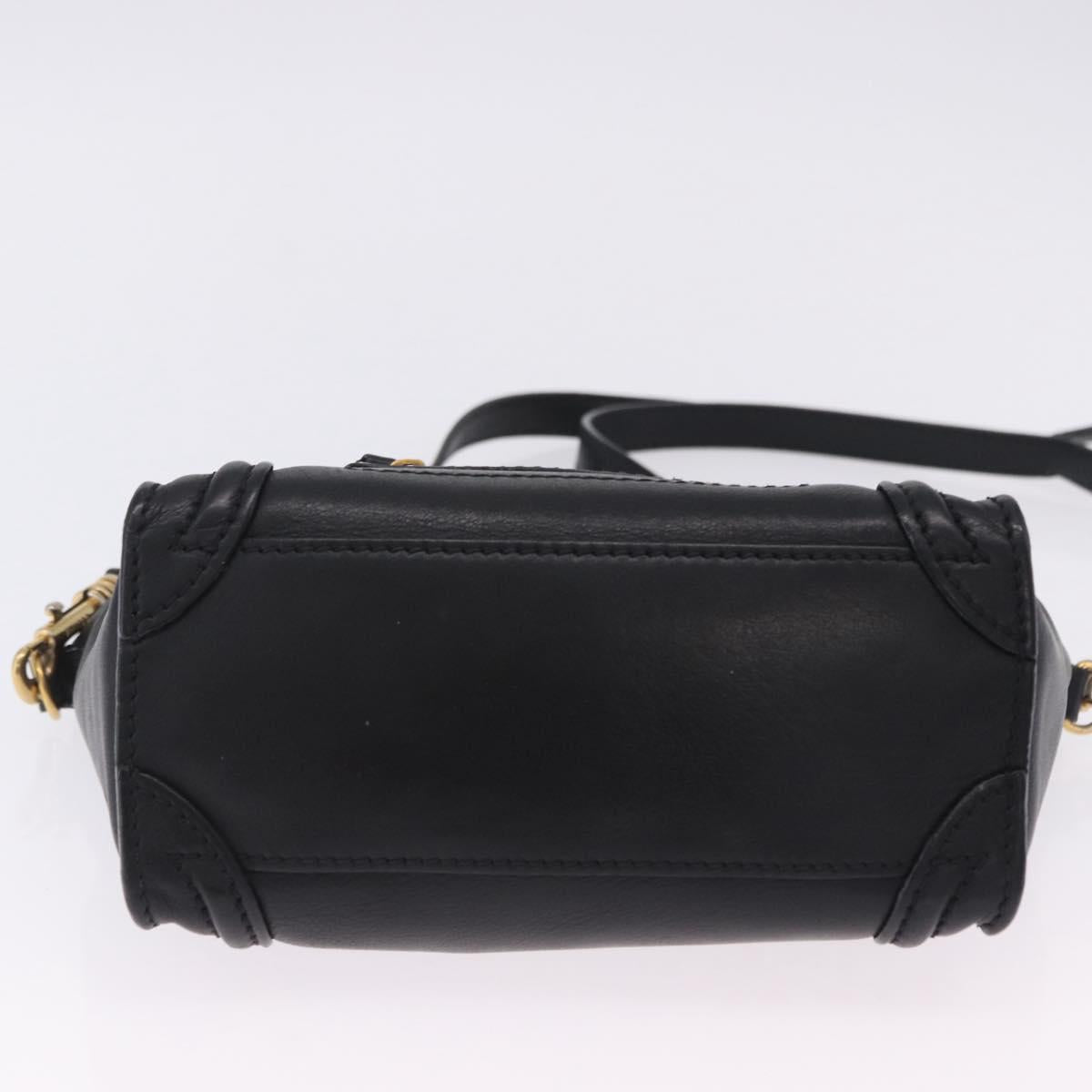 CELINE Luggage Nano Shopper Hand Bag Leather 2way Black Gold Auth 200587M