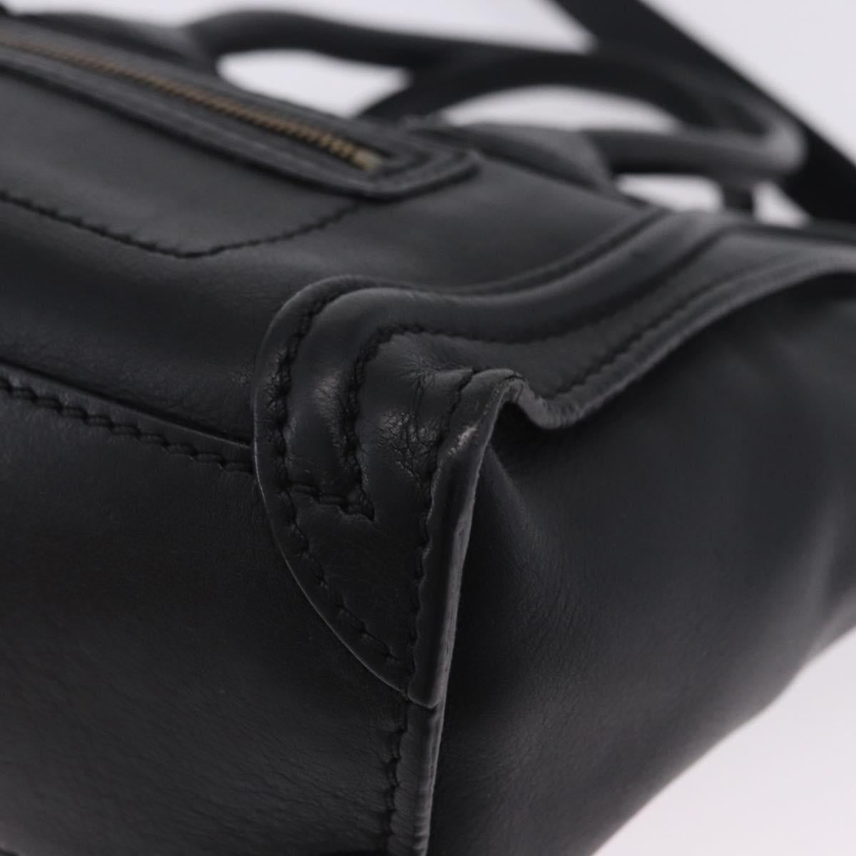 CELINE Luggage Nano Shopper Hand Bag Leather 2way Black Gold Auth 200587M