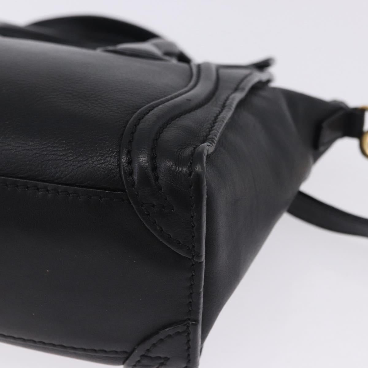 CELINE Luggage Nano Shopper Hand Bag Leather 2way Black Gold Auth 200587M