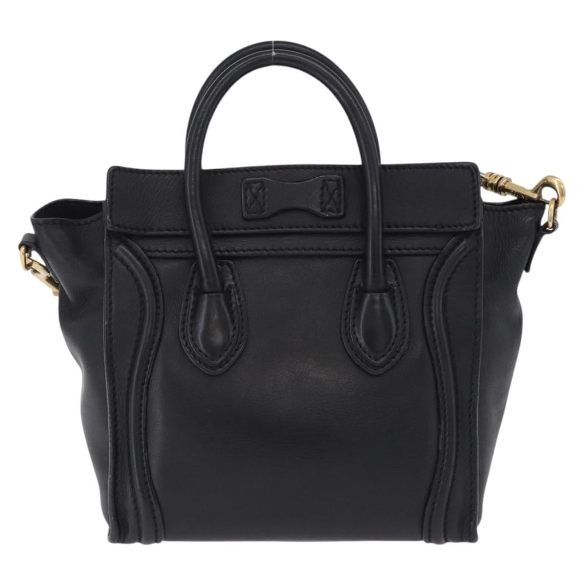 CELINE Luggage Nano Shopper Hand Bag Leather 2way Black Gold Auth 200587M