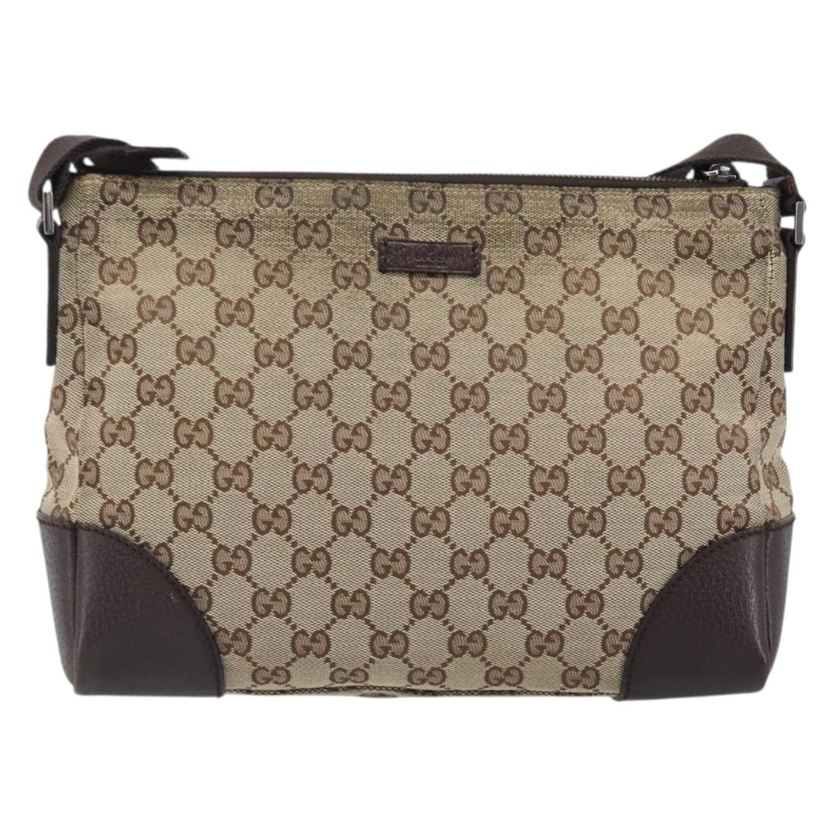 GUCCI GG Canvas Shoulder Bag Brown Silver 114273 Auth 200588
