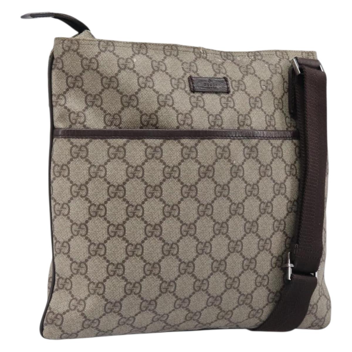 GUCCI GG Supreme Shoulder Bag PVC Beige Silver 141626 Auth 200589