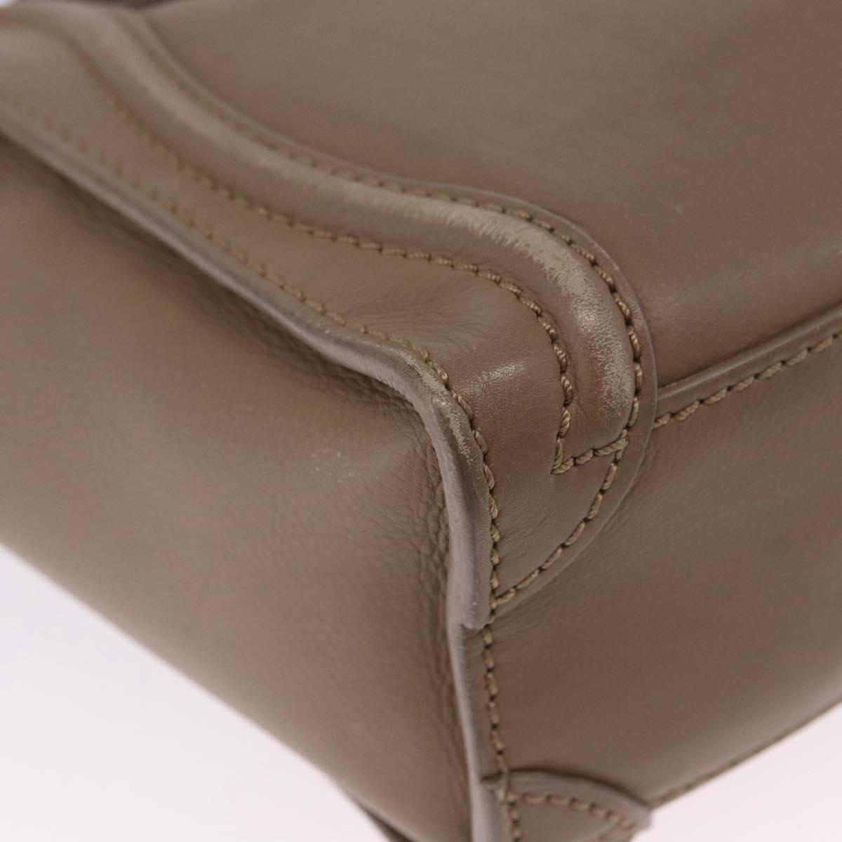 CELINE Luggage Nano Shopper Hand Bag Leather 2way Beige Gold Auth 200630A