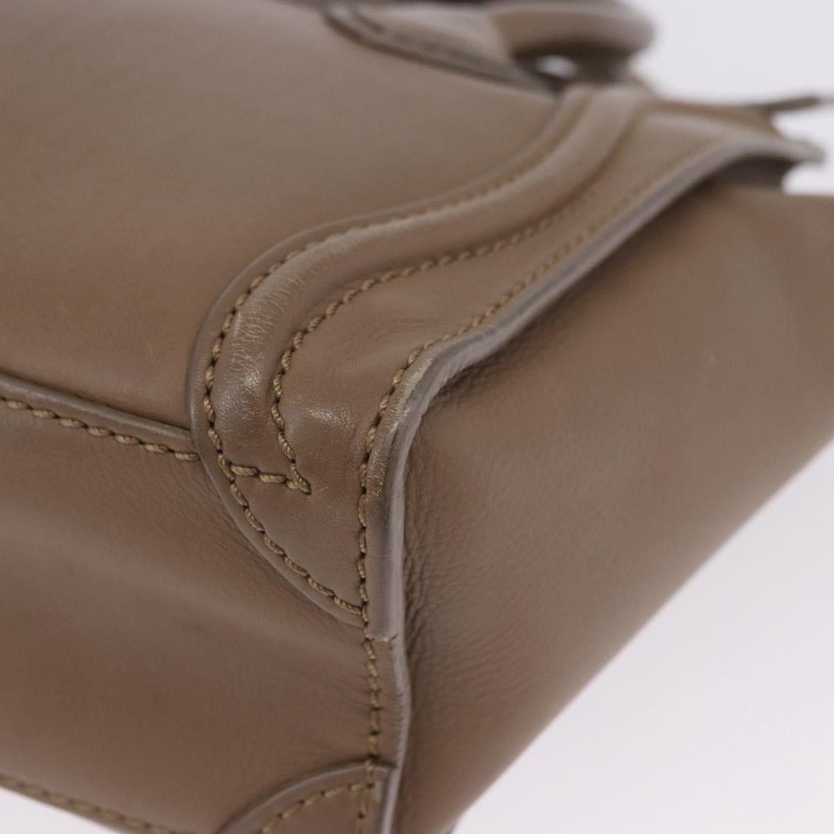 CELINE Luggage Nano Shopper Hand Bag Leather 2way Beige Gold Auth 200630A