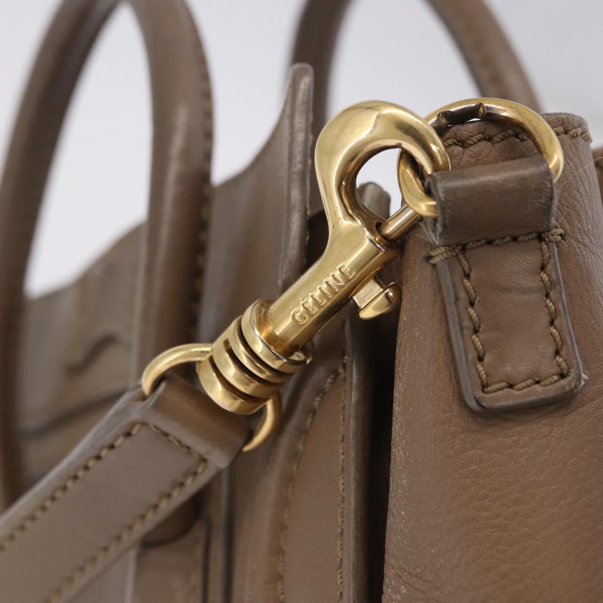 CELINE Luggage Nano Shopper Hand Bag Leather 2way Beige Gold Auth 200630A