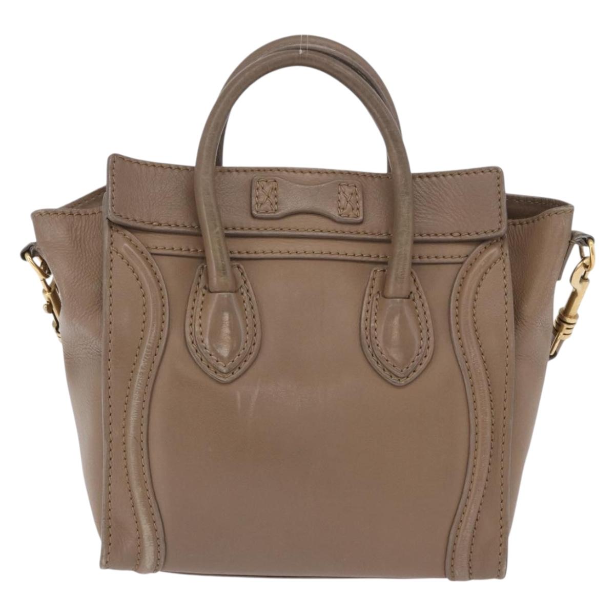 CELINE Luggage Nano Shopper Hand Bag Leather 2way Beige Gold Auth 200630A
