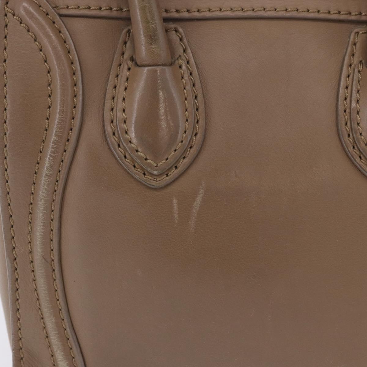 CELINE Luggage Nano Shopper Hand Bag Leather 2way Beige Gold Auth 200630A