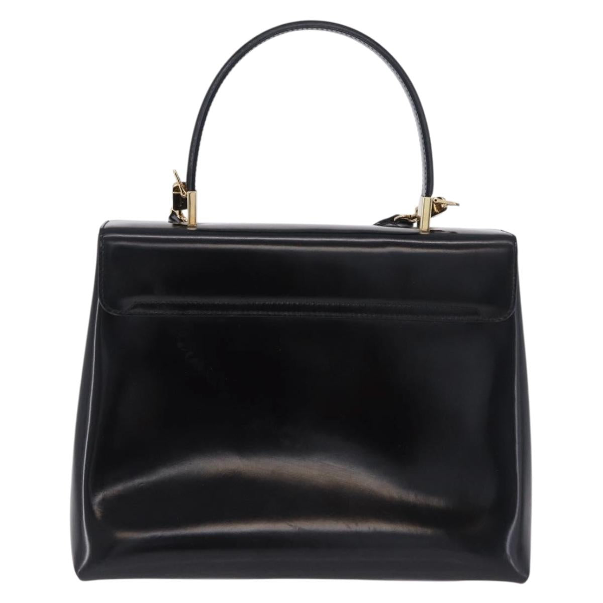 Salvatore Ferragamo Gancini Hand Bag Patent 2way Black Gold Tone Auth 200642
