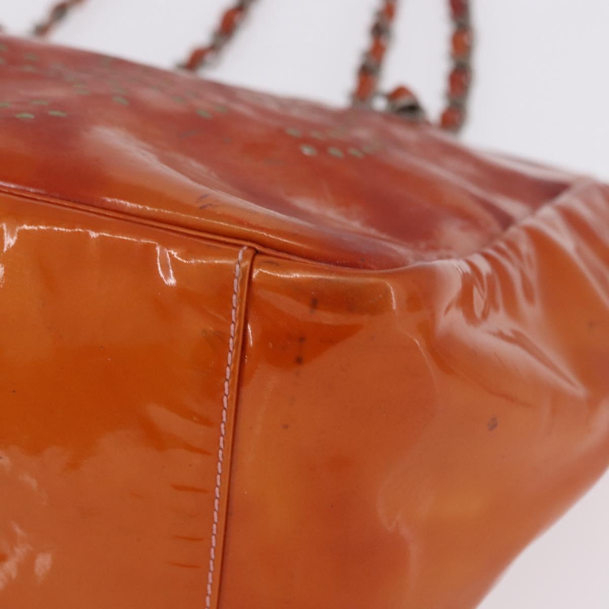 CHANEL Triple Coco Chain Shoulder Bag Patent Orange Silver CC Auth 200643