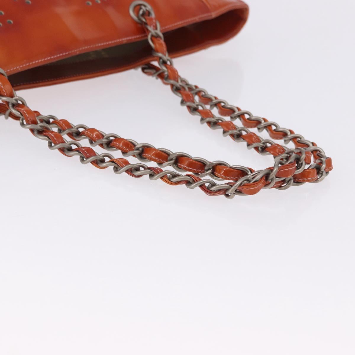 CHANEL Triple Coco Chain Shoulder Bag Patent Orange Silver CC Auth 200643
