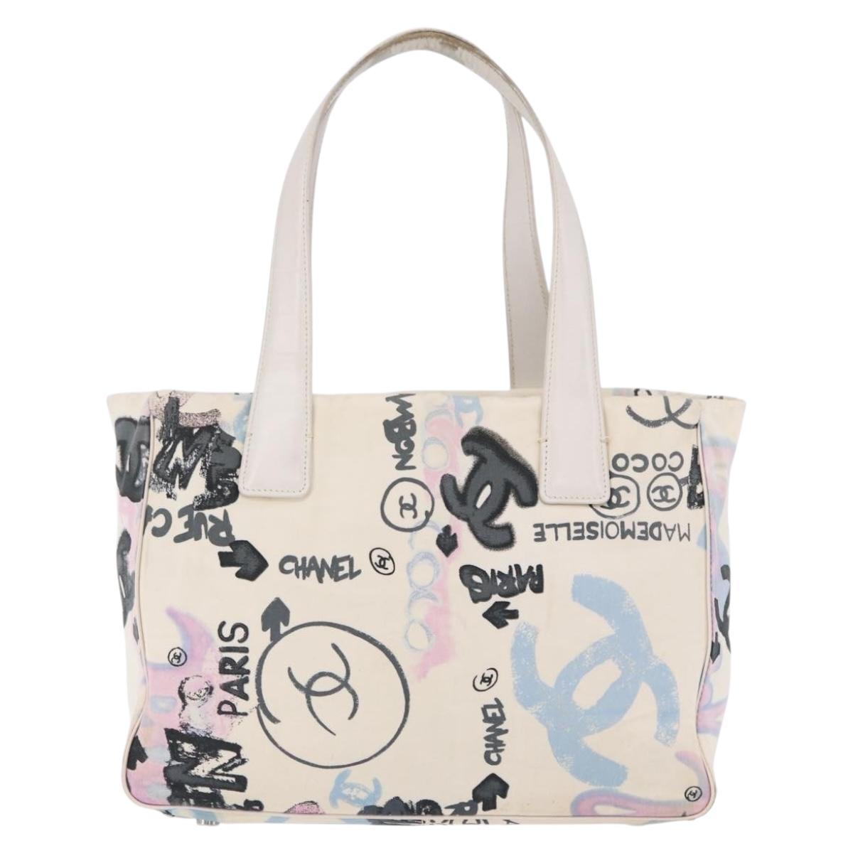 CHANEL New Travel Line Tote Bag Nylon White Multicolor CC Auth 200649