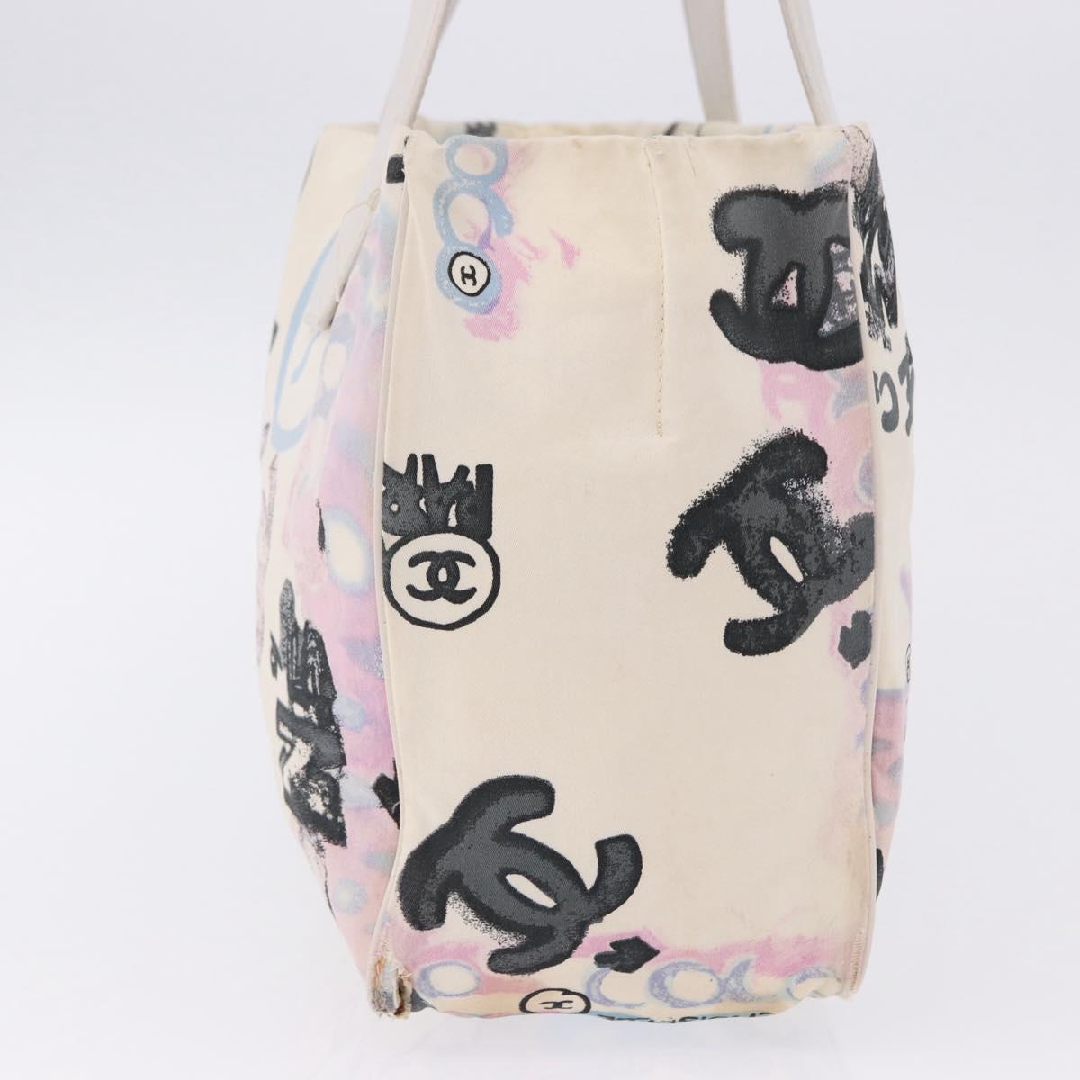CHANEL New Travel Line Tote Bag Nylon White Multicolor CC Auth 200649