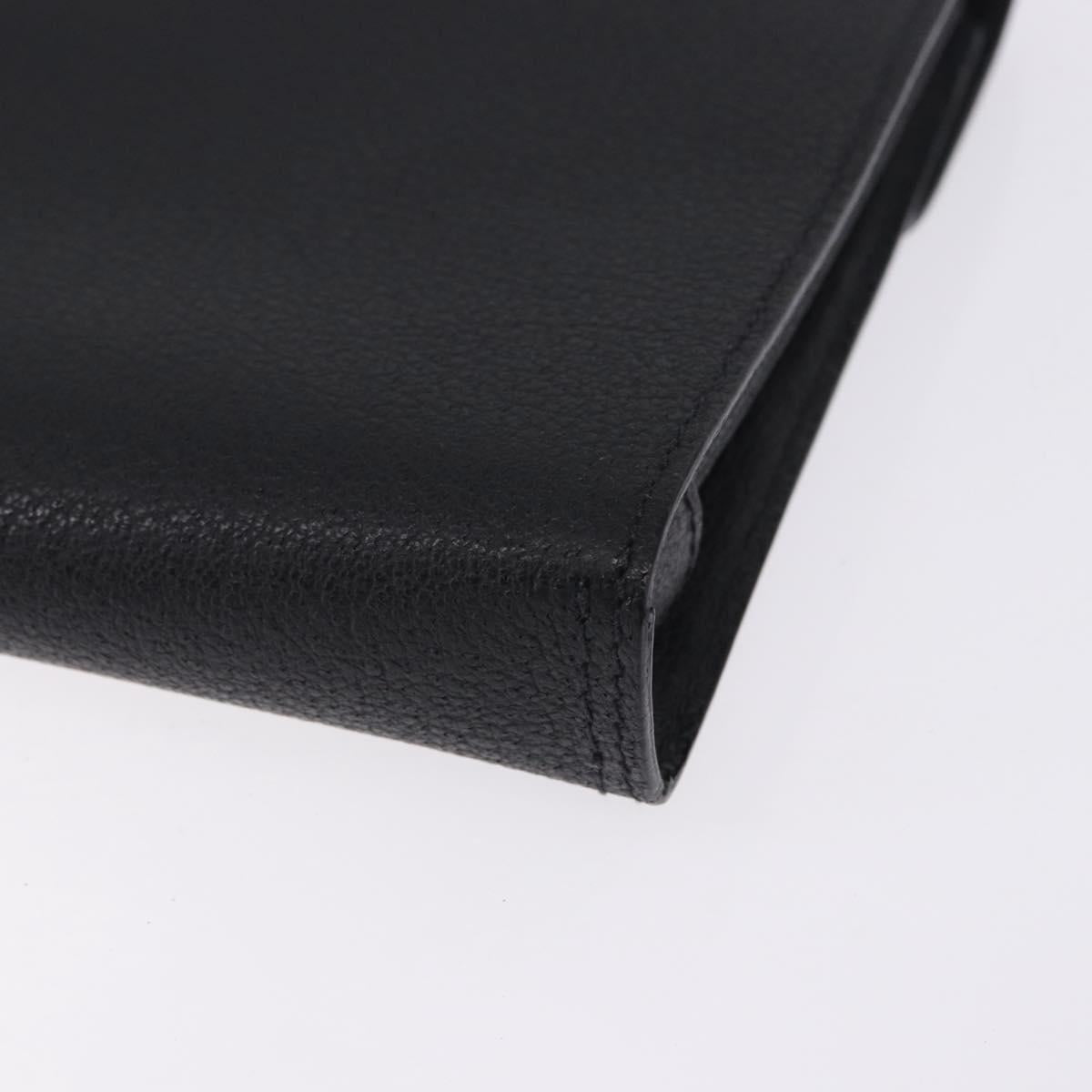 Salvatore Ferragamo Clutch Bag Leather Black Gold Tone Auth 200657