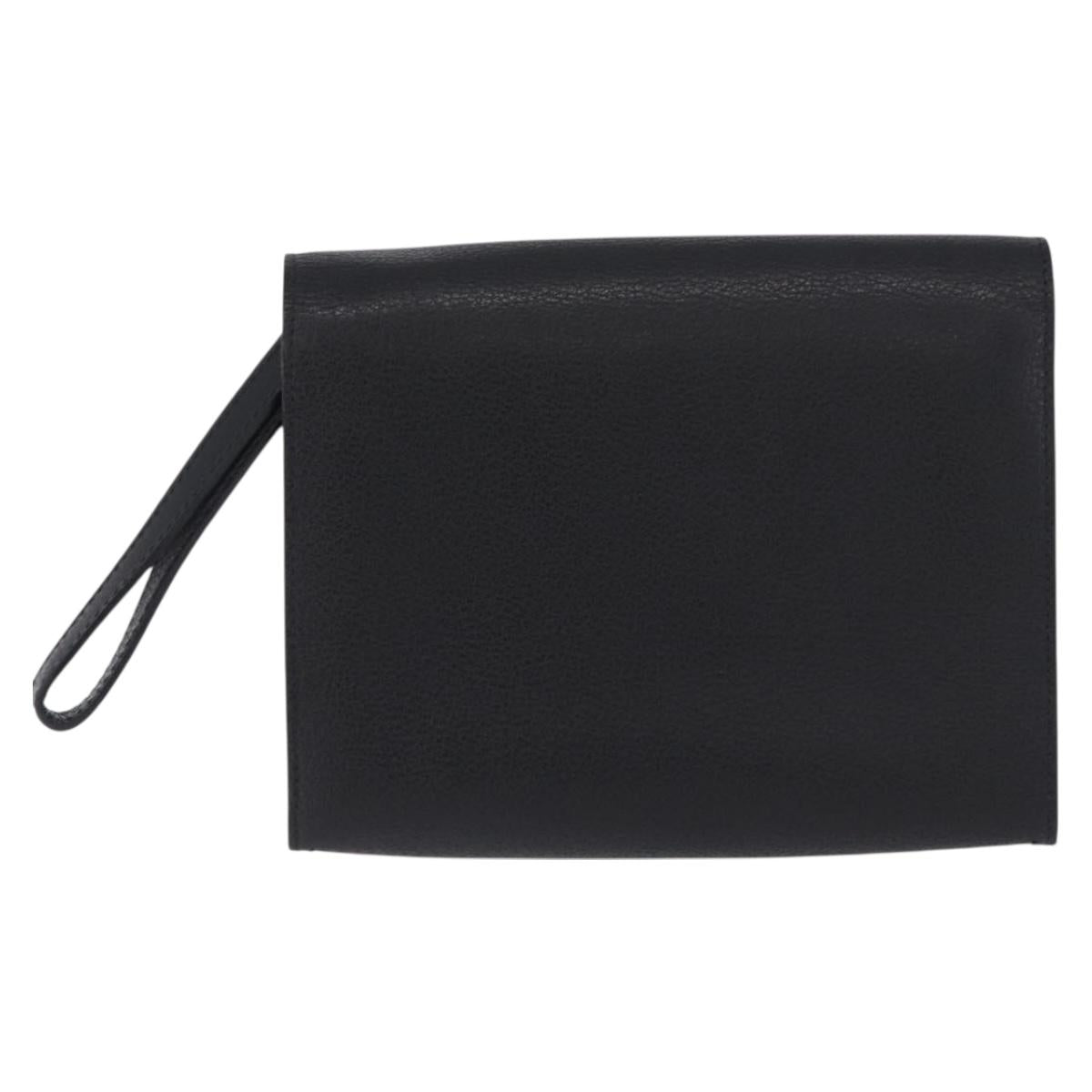 Salvatore Ferragamo Clutch Bag Leather Black Gold Tone Auth 200657