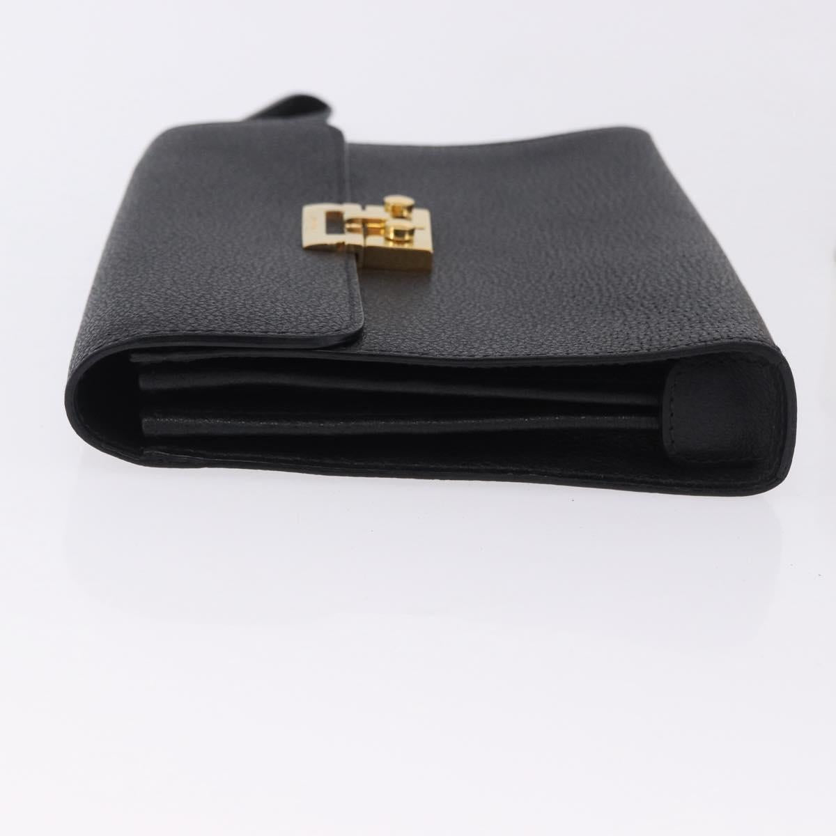 Salvatore Ferragamo Clutch Bag Leather Black Gold Tone Auth 200657