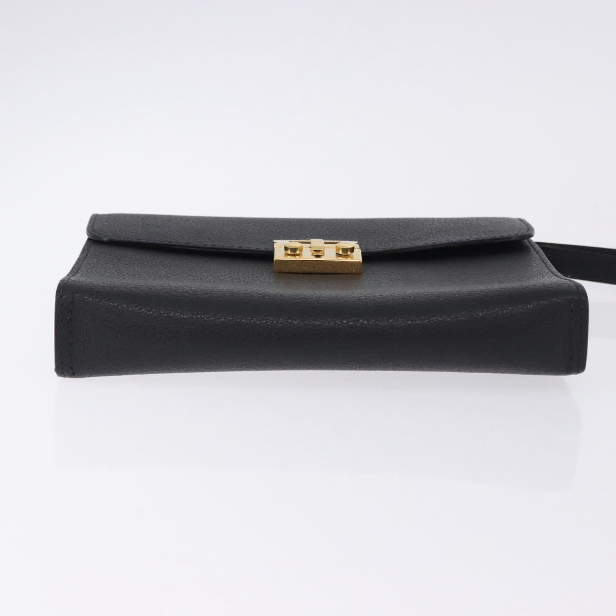 Salvatore Ferragamo Clutch Bag Leather Black Gold Tone Auth 200657