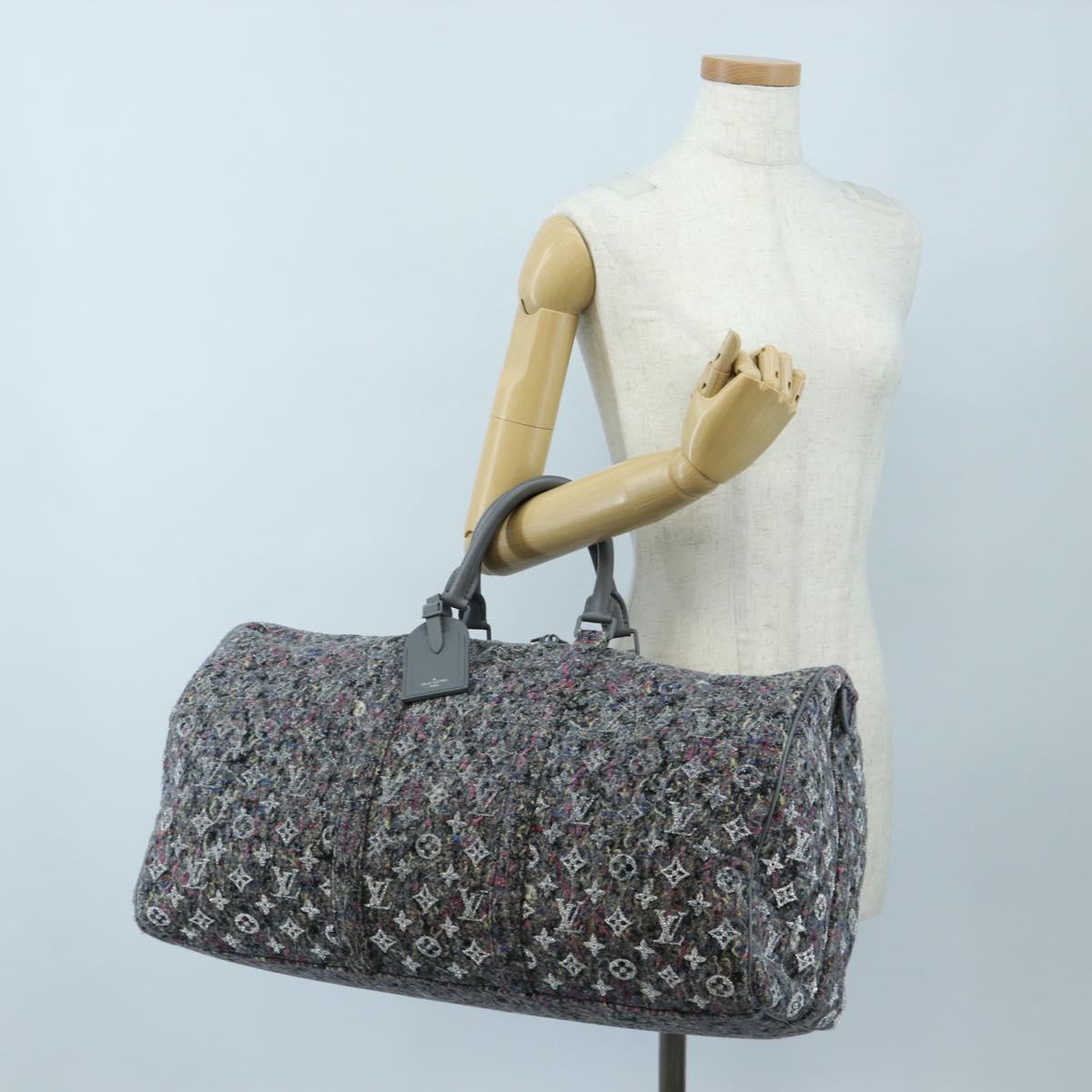 LOUIS VUITTON Monogram Felt Keepall Bandouliere 50 Bag Gray M58742 Auth 200663M