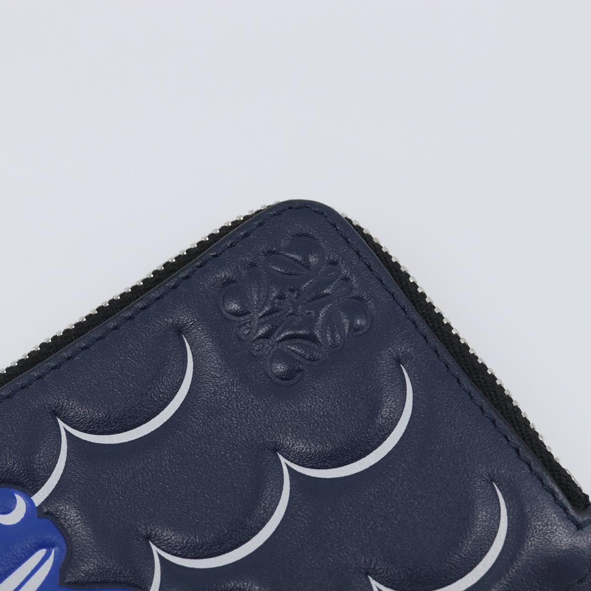 LOEWE William de Morgan Card Coin Case Leather Navy Silver Auth 200667M