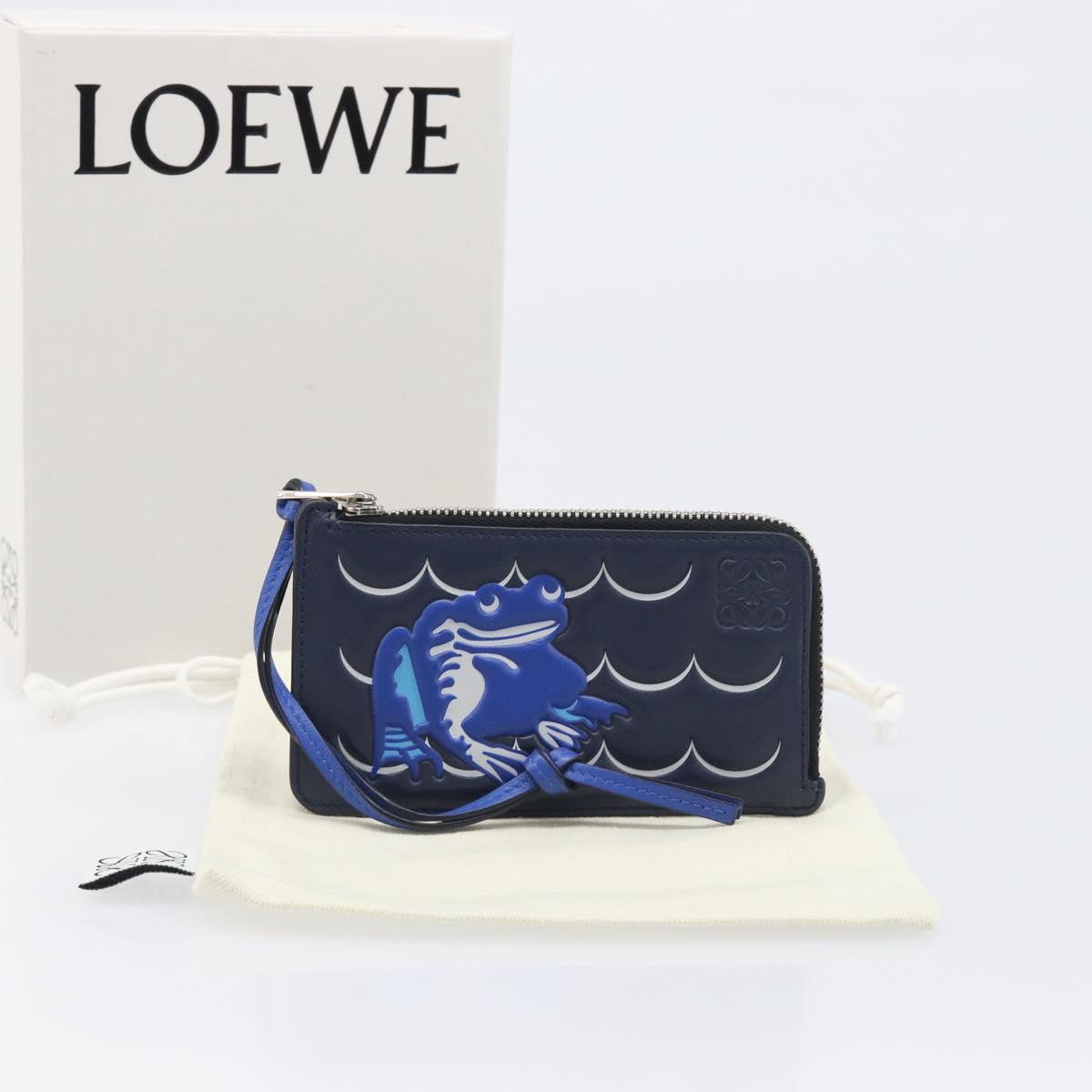 LOEWE William de Morgan Card Coin Case Leather Navy Silver Auth 200667M