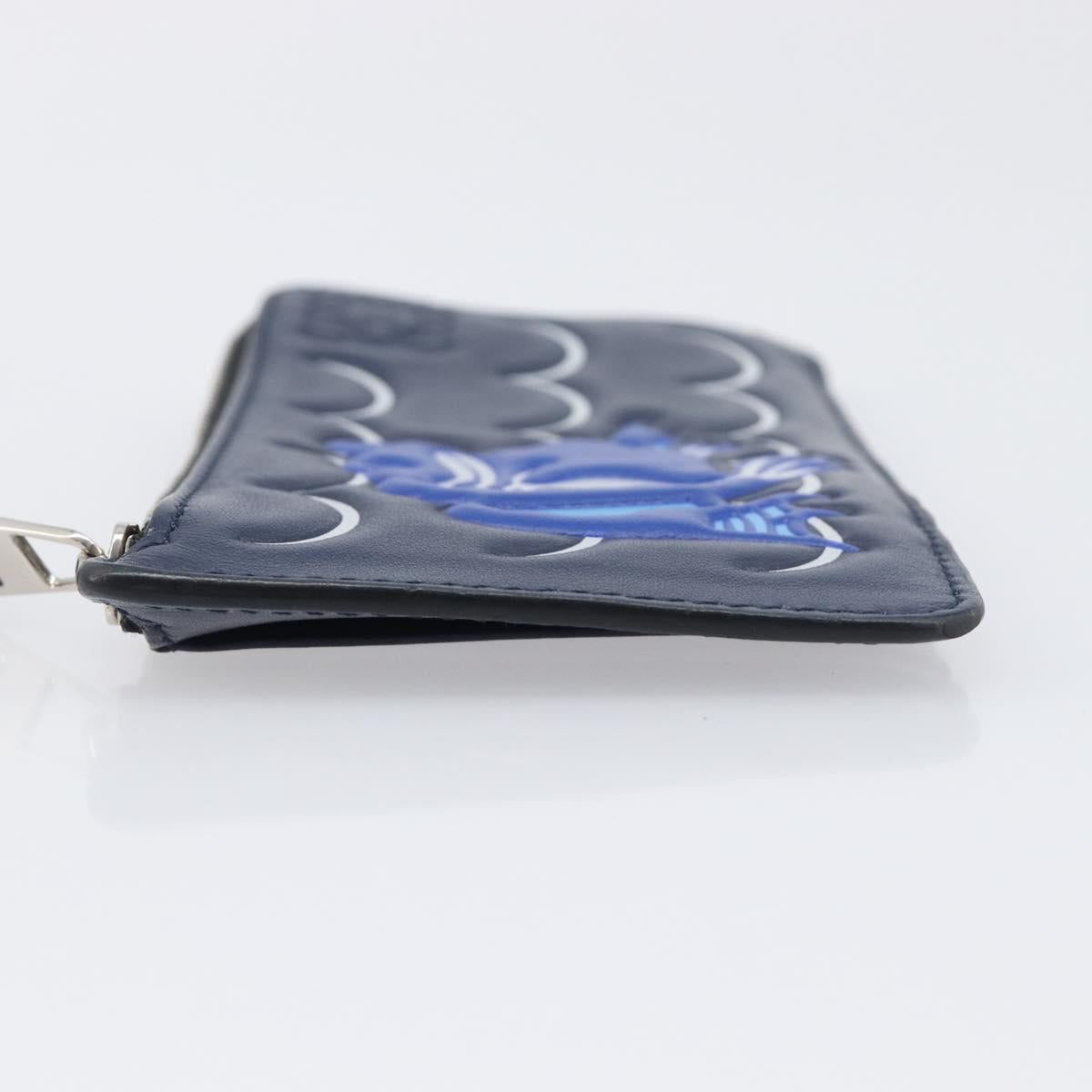 LOEWE William de Morgan Card Coin Case Leather Navy Silver Auth 200667M