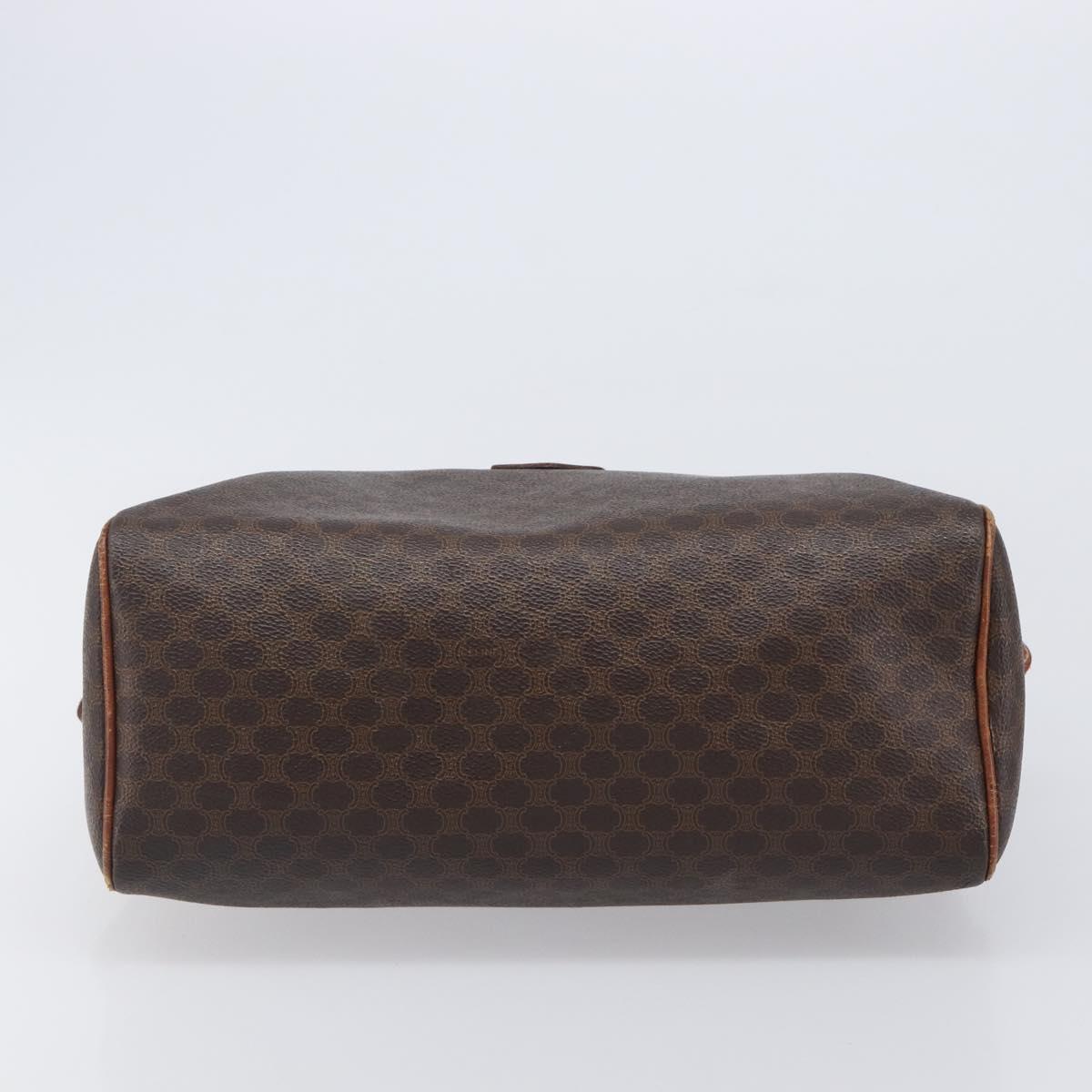 CELINE Macadam Canvas Boston Bag PVC Leather Brown Gold Auth 200674