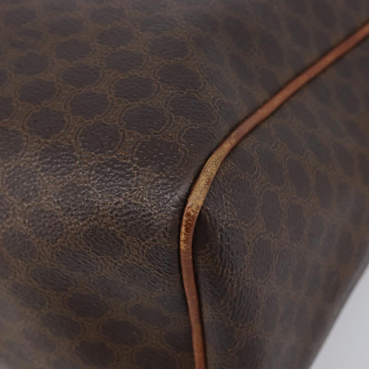 CELINE Macadam Canvas Boston Bag PVC Leather Brown Gold Auth 200674