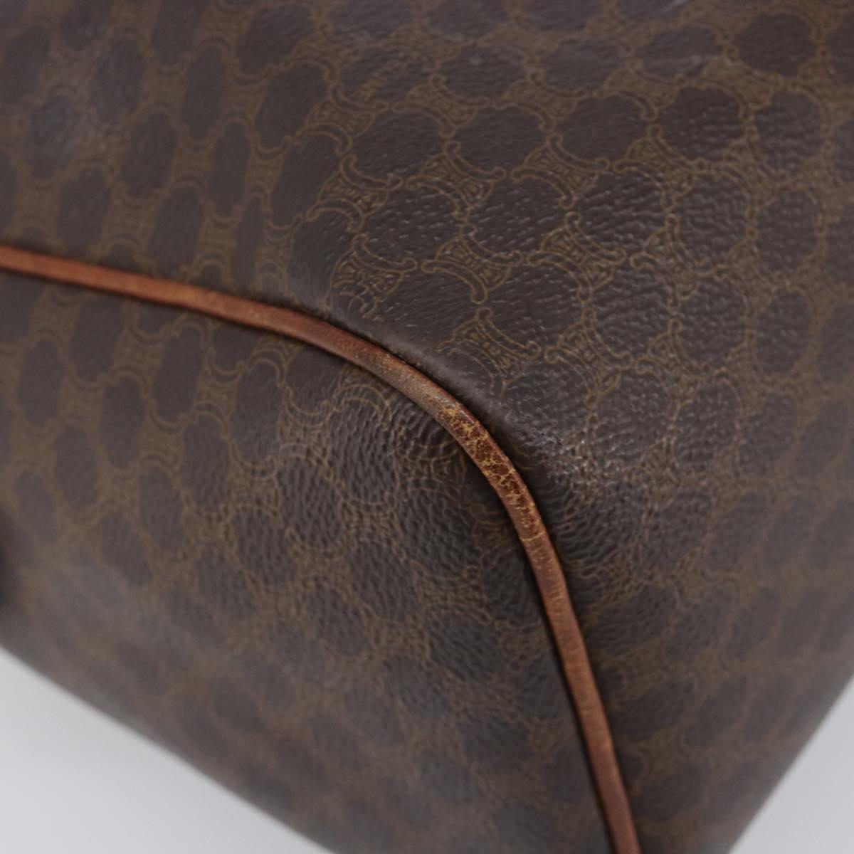 CELINE Macadam Canvas Boston Bag PVC Leather Brown Gold Auth 200674
