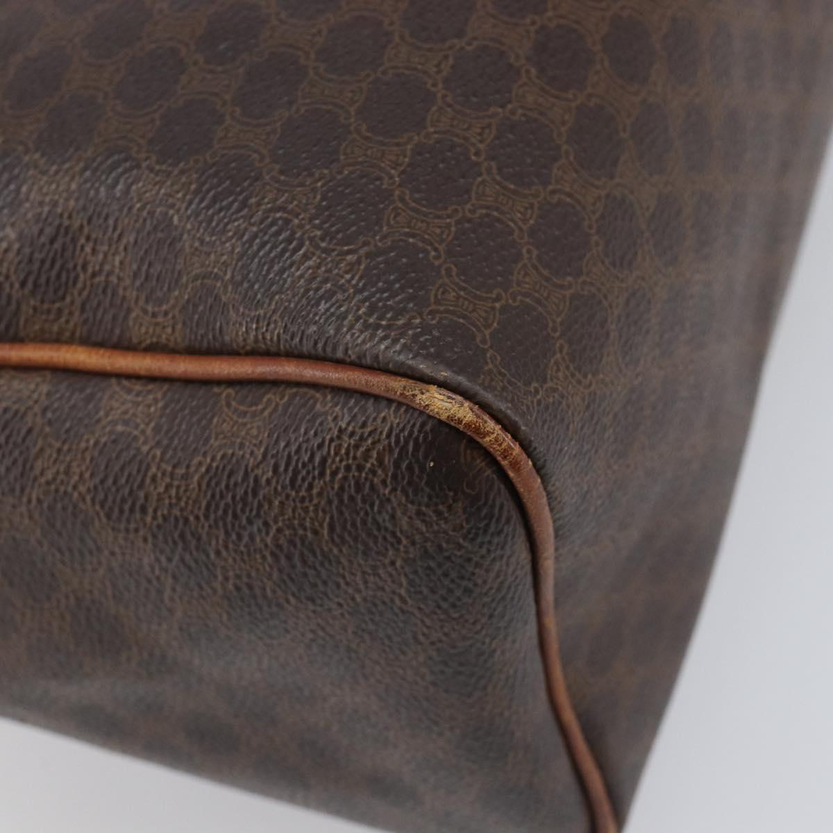 CELINE Macadam Canvas Boston Bag PVC Leather Brown Gold Auth 200674